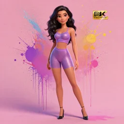 full body pose, photo of a very beautiful!! pixar victoria secret model, paint splattered background, 8 k, hdr, smooth, sharp focus, high resolution, award - winning photo, trending on artstation, dslr, 5 0 mm