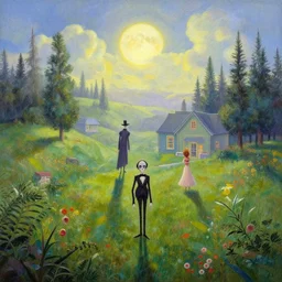 a beautiful scenic painting by artgerm and tim burton and wes anderson and spike jonze