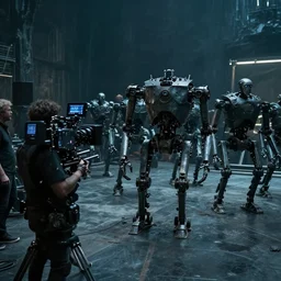 vfx film, behind the scenes, on location, set design, on set, making of, film production, game of thrones robots, robot army, flat color profile low - key lighting award winning photography arri alexa cinematography, hyper real photorealistic cinematic, atmospheric cool colorgrade