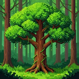a digital painting of a tree in a japanese forest, pixel art by stanley twardowicz, pixel art, pixelart, made of vines, voxel art