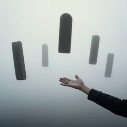 arm reaching out of thick fog, 6 stelae floating across the sky, 6 stelae floating across the sky, zdzislaw beksinski