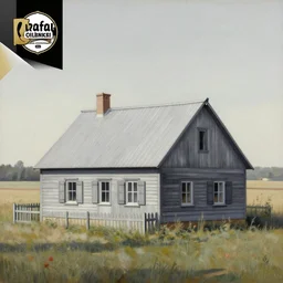 a painting of a farm house, an ultrafine detailed painting by rafal olbinski, behance contest winner, pop surrealism, detailed painting, very detailed, minimalist, skeuomorphic, airbrush art
