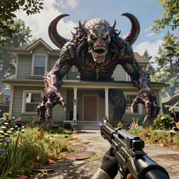 a hp lovecraft monster boss fight in a house realistic graphic firstperson shooter game, realistic, ultra setting, highly detailed, fps game, game of the year, raytracing on, rtx 3 0 9 0 ti, gta v, death stranding game