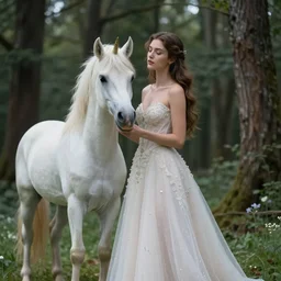 beautiful scene render of a beautiful girls and unicorns in the woods, sparkling, perfectly shaded, atmospheric lighting, hyper detailed, 8 k
