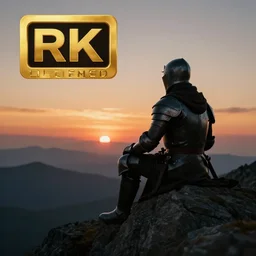 knight sat on a mountain looking at the horizon, close shot, sunset, cinematic, epic, dark scenario, 8k, award winning,