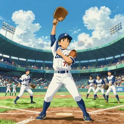 poster of young baseball player winning in koshien stadium, blue sky and white clouds, the feeling of summer, intricate, highly detailed, digital painting, artstation, concept art, sharp focus, illustration, art by studio ghibli, ferdinand knab, makoto shinkai, lois van baarle, ilya kuvshinov, greg rutkowski and alphonse mucha, 8 k