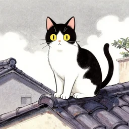 a cat sitting on a roof, manga, by junji ito, cat's diary.