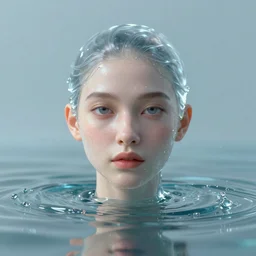 a centered portrait of an single lonely female made of water, elegant, transluscent, reflections, focus, detailed, realistic eyes, horizontal partial symmetry features proportions, intricate facial skin details, award winning, trending in cgsociety artstation deviant art, octane render
