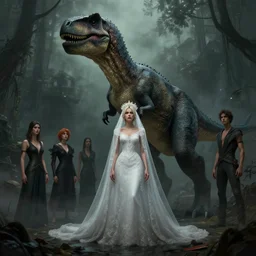 epic professional digital art of 🦕👰♀, gloomy, terror, detailed, foreboding, leesha hannigan, wayne haag, reyna rochin, ignacio fernandez rios, mark ryden, iris van herpen, best on artstation, cgsociety, wlop, pixiv, stunning, gorgeous, much wow, cinematic, masterpiece
