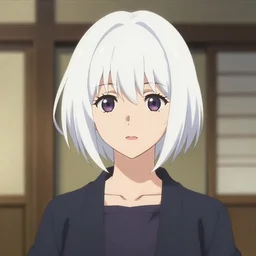 kyoto animation key, by greg rutkowski, white hair girl hime cut