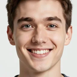 a white young man with a big smile, prominent big eyes, wise forehead, big lips, round portruding chin, background full of brown flowers, standout colours, thin sharp lines, digital painting, artstation, matte, sharp focus, illustration, realistic serious artstyle