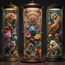 collection of animals in cryochambers, moody :: studio ghibli, beeple and James Gilleard and Justin Gerard :: ornate, dynamic, particulate, rich colors, intricate, elegant, highly detailed, centered, artstation, smooth, sharp focus, octane render, 3d