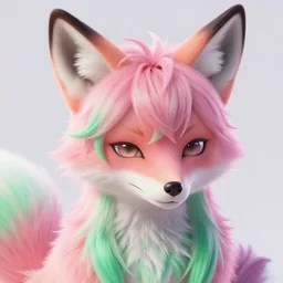 a beautiful headshot portrait of a cute anime male fox boy with pink and green fur. character design by cory loftis, fenghua zhong, ryohei hase, ismail inceoglu and ruan jia. artstation, volumetric light, detailed, photorealistic, fantasy, rendered in octane