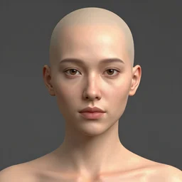 portrait karen fukuhara aubrey plaza bald neutral expression face straight on headshot even lighting texture character creator 4