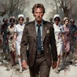 matthew mcconaughey in silent hill. police detective in a brown messy suit. world weary, horror, gloomy. grime, dirt. bloody zombie nurses hobbling in the background. oil painting, highly detailed, centered, digital painting, artstation, concept art, smooth, sharp focus, illustration, artgerm, tomasz alen kopera, peter mohrbacher, donato giancola, joseph christian leyendecker, zdzisław beksinski, drew struzan