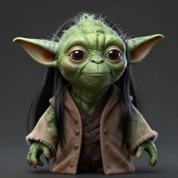 Yoda with long black hair, concept art, highly detailed, trending on artstation