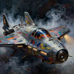 a dark and colorful close - up of a sci - fi spaceship with led lights glowing fog in the background. highly detailed science fiction painting by norman rockwell, frank frazetta, and syd mead. rich colors, high contrast, gloomy atmosphere, dark background. trending on artstation