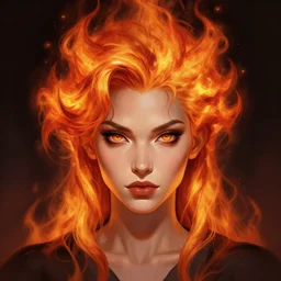 symmetrical, head - on character concept portrait, fire hair heroine, digital painting, concept art, smooth, sharp focus, illustration, artgerm, greg rutkowski, wlop