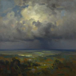 an alien landscape, dramatic skies, oil painting, by greg rutkowski