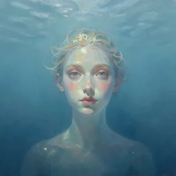 a centered wide shot soft painting render of an single lonely transparent nymph in the ocean underwater environment,  omnious, elegant, reflections, focus, detailed, realistic eyes, horizontal partial symmetry features proportions, intricate facial skin details, award winning, trending in cgsociety artstation deviant art, octane render