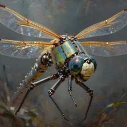a futuristic robotic dragonfly!!!!!!!!!!!!!!!!!!!!!!!!!!!, detailed face, detailed painting, epic lighting, by ilya repin, phil hale and kent williams