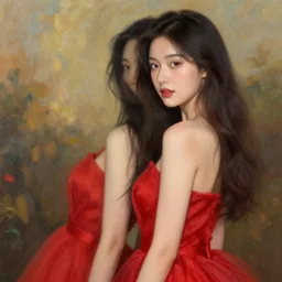 beautifull women wearing red dress background beautifull painting