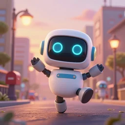 very beautiful close - up portrait of an extremely cute and adorable 1 9 5 0 s style robots dancing and jumping in a pixar style cartoon city at sunset, smooth, perfect face, surrounded by streetlamps and a mailbox, fantasy, character design by mark ryden and craola, intricate detail, cinematic lighting, hyperrealistic, 5 0 mm macro photography