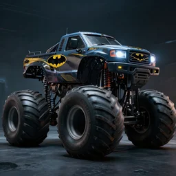 a batman monster truck, dramatic lighting, cinematic, establishing shot, extremely high detail, photo realistic, cinematic lighting, post processed, concept art, artstation, matte painting, style by eddie mendoza, raphael lacoste, alex ross