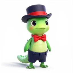 an anthropomorphic tadpole wearing shorts a bow tie and a hat with a red band, made by Pixar