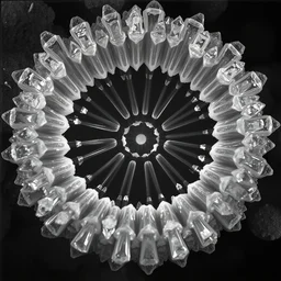 electron microscope enlargement of a chilopoda section, surrounded by acicular crystals, refracted internal light