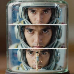 beautiful three point perspective film still of mecha pilot in merce cunningham, extreme closeup portrait in style of frontiers in blade runner miniature photography fashion architectural art studio seinen manga edition, real - life porcelain statue in victorian glass jar, eye contact, anatomically correct, pointe pose, tilt shift background, soft lighting, kodak portra 4 0 0, 8 k, macro, cinematic style by emmanuel lubezki