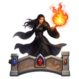 A sorceress with black clothed casting a fire ball, Hearthstone official splash art, Heartstone original art style, artstationHQ