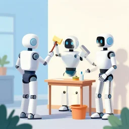illustration of robots ordering people to paint for them