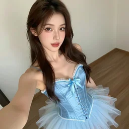 brunette fairy woman, wearing blue corset and tutu, selfie shot angle, d & d, fantasy, highly detailed, digital painting, trending on artstation, concept art, sharp focus, illustration, art by artgerm and rosstran
