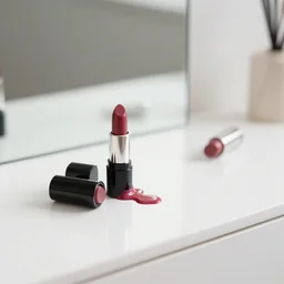 artistic melting lipsticks leaving a puddle on a white zen clean vanity mirror