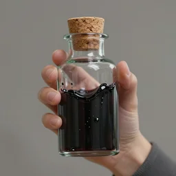 epic professional digital art of holding a corked vial of viscous black liquid; magic the gathering art by Volkan Baga, artstation