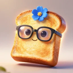epic professional digital art of a bread!!!!! toast!!!! wearing 👓  and a blue flower, best on artstation, cgsociety, wlop, cosmic, epic, stunning, much detail, much wow, masterpiece, backlight