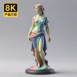 3D resin miniature sculpture of Emma Watson by Jean-Baptiste Carpeaux and Luo Li Rong, beautiful body, colorful, fresh colors, full body shot, elegant, academic art, realistic, 8K, Product Introduction Photo, Hyperrealism. Subsurface scattering, raytracing, Octane Render, Zbrush, simple background