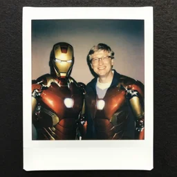 old polaroid of bill gates as a iron man bishop, pictorialism