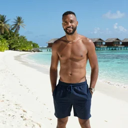 arsenio hall on a beach in the Maldives