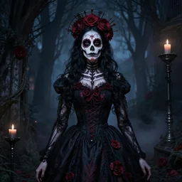 Victorian day of the dead, grimdark horror style, gothic horror vibes, style of Lori Earley, style of Aleksi Briclot