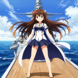 Kantai Collection battleship Kongou standing in the middle of the ocean  anime Wallpaper , shipgirls , anime ,manga , absurdres, brown hair