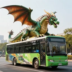 national geographic dragon on a bus hyper realistic
