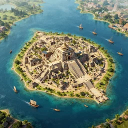 an aztec city in a one island lake, surrounded by 15th century ships, aerial view, ultra detailed, high quality, artstation, digital painting, 8k, vibrant, ultra detailed water
