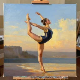 gymnast girl, fantasy, painting, ultra realistic!!!, clear weather, golden hour, sharp focus