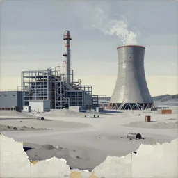 illustration of a 2 0 8 0 desolate industrial factory nuclear scene by shaun tan, clean, emptyness, torn paper decollage, graphic novel, oil on canvas by edward hopper, ( by mattias adolfsson ), by moebius