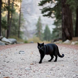 black cat walking around in yosemite