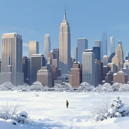 new - york skyline in winter, artstation, elegant, highly detailed, digital painting, concept art, smooth, sharp focus, illustration, art by studio ghibli, fujita goro, atey ghailan, tom whalen, jean giraud 8 k