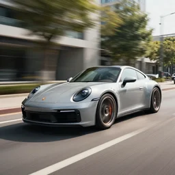 photo of a porsche 9 1 1 driving very fast on the street, motion blur