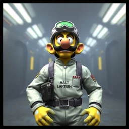 waluigi in half life 1 wearing a scientist suit, screenshot from half life 1